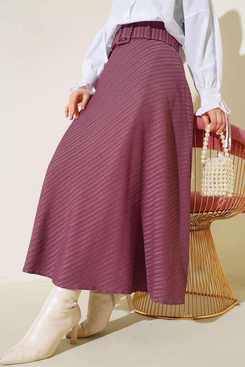Kemerli Kabartma Desenli Etek Magenta AY4196