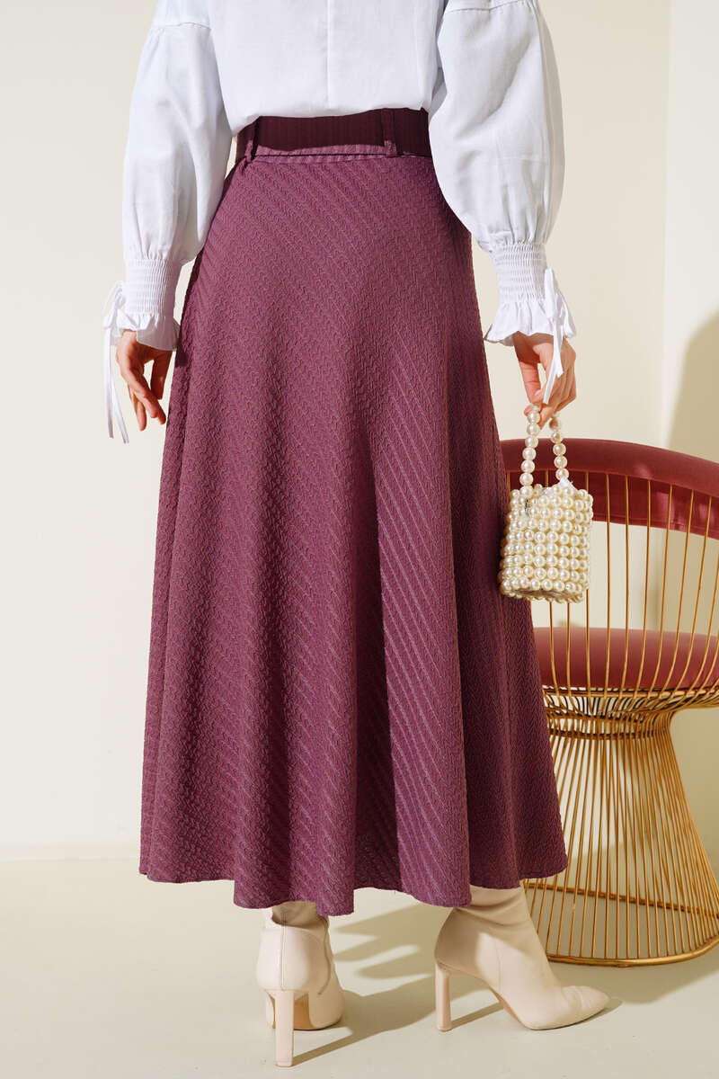 Kemerli Kabartma Desenli Etek Magenta AY4196