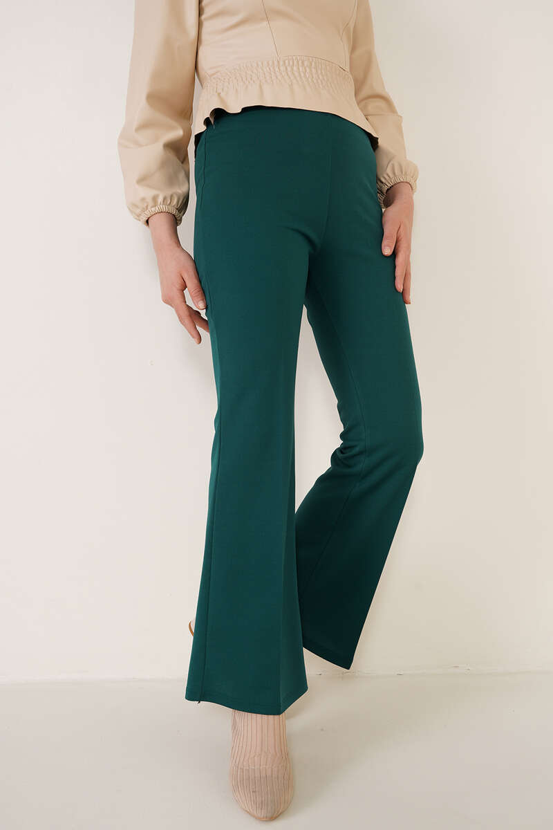 Beli Lastikli İspanyol Paça Zümrüt Yeşili Pantolon AY4924