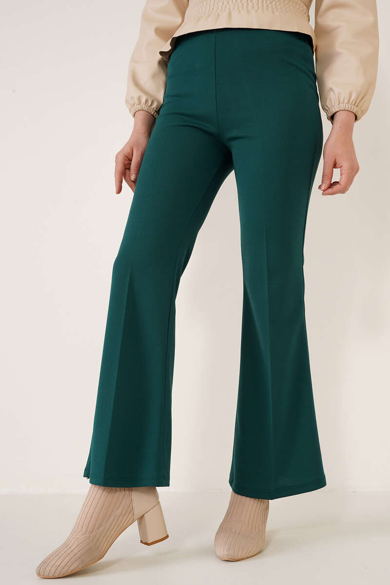 Beli Lastikli İspanyol Paça Zümrüt Yeşili Pantolon AY4924