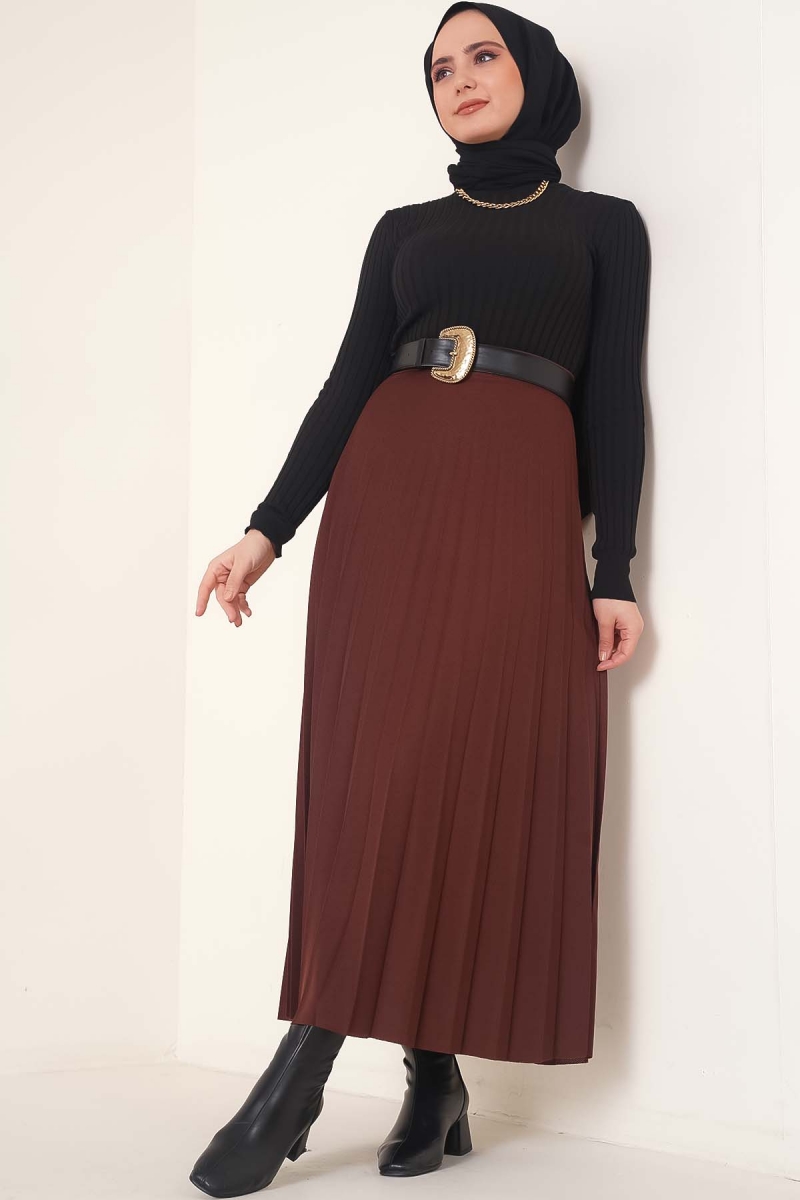 Pilise Detaylı Kahve Etek AY4938