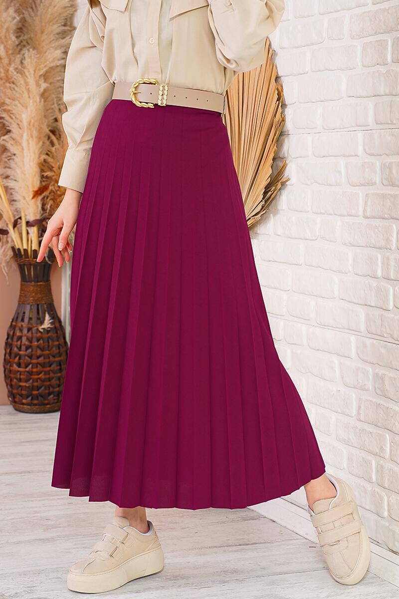 Pilise Detaylı Bordo Etek AY4938