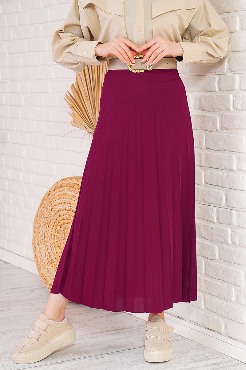 Pilise Detaylı Bordo Etek AY4938