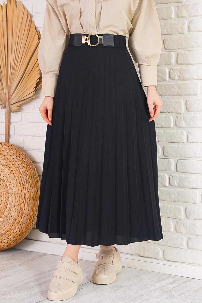 Pilise Detaylı Siyah Etek AY4938