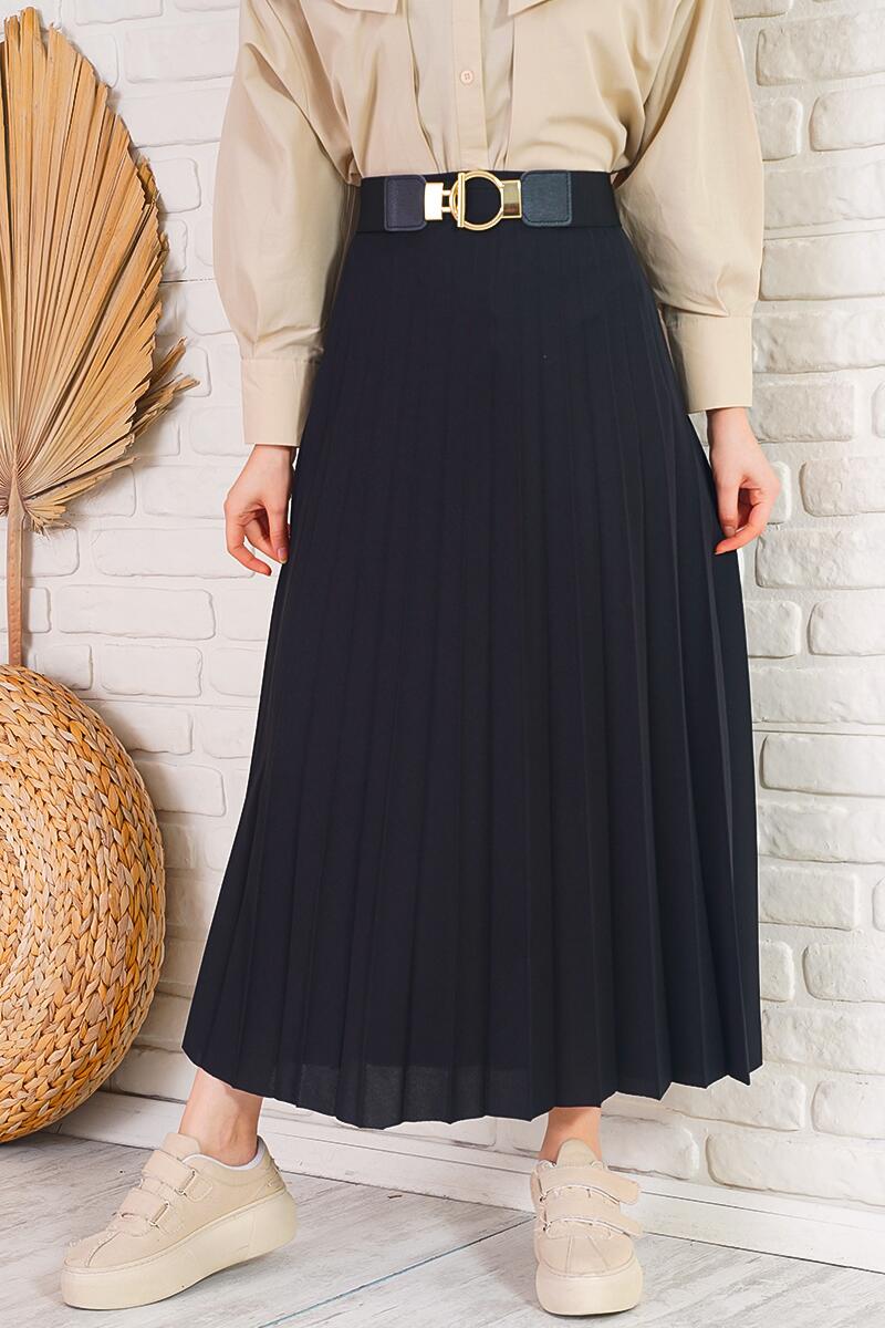 Pilise Detaylı Siyah Etek AY4938