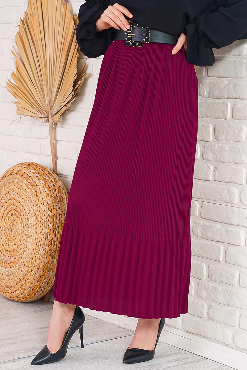 İnce Pliseli Bordo Etek AY4960