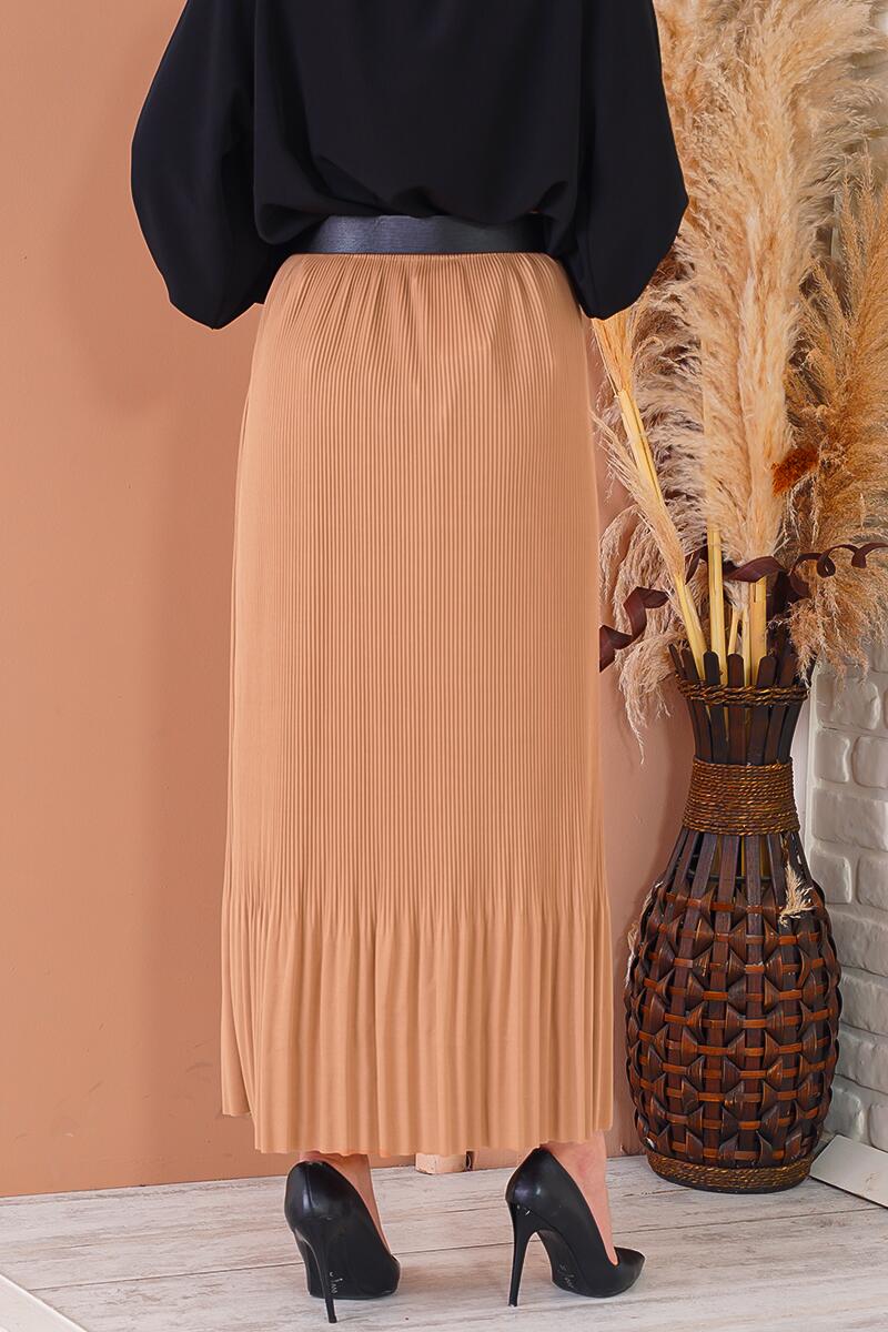 İnce Pliseli Latte Etek AY4960