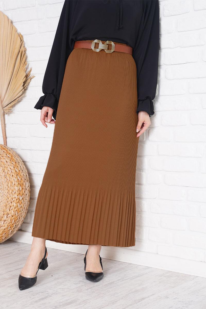 İnce Pliseli Taba Etek AY4960