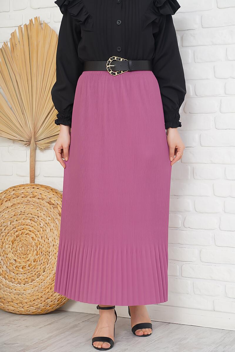 İnce Pliseli Magenta Etek AY4960
