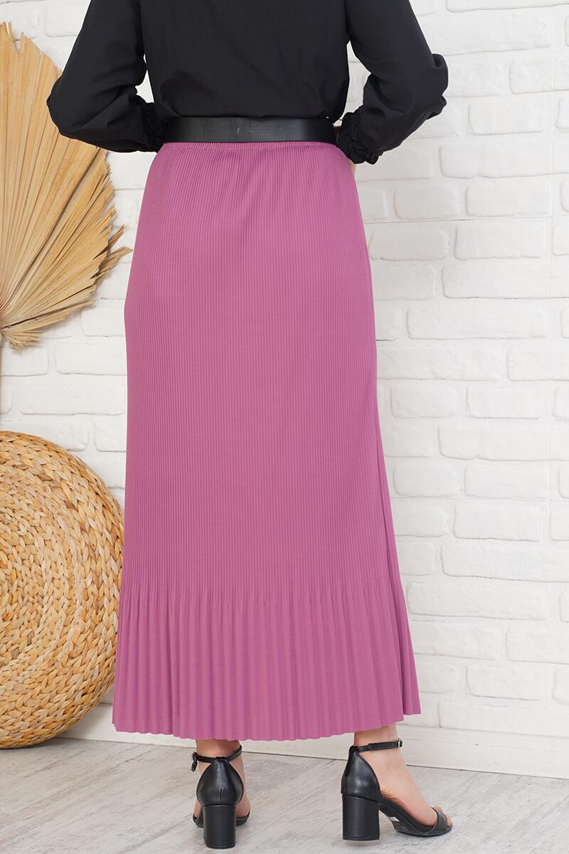 İnce Pliseli Magenta Etek AY4960