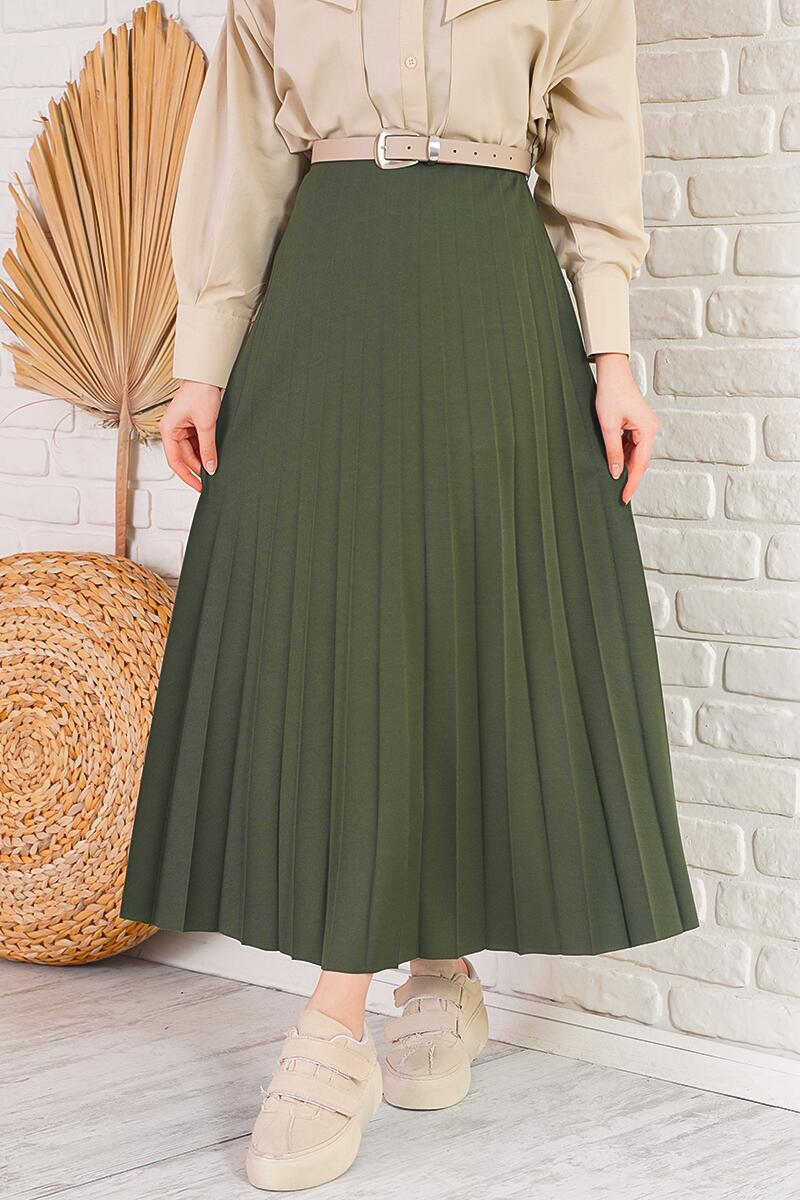 Pilise Detaylı Haki Etek AY4938