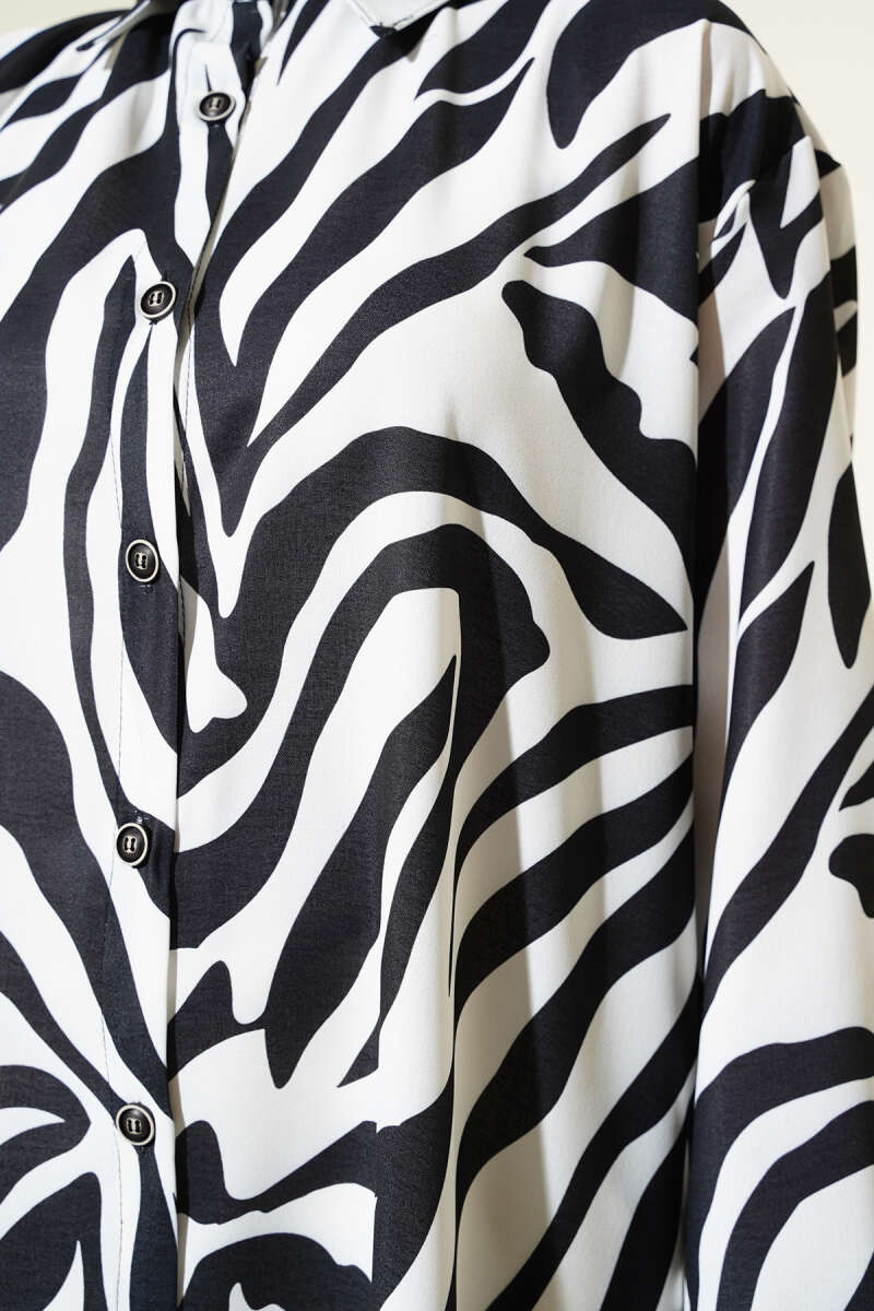 Zebra Desenli Uzun Gömlek Siyah AY5524