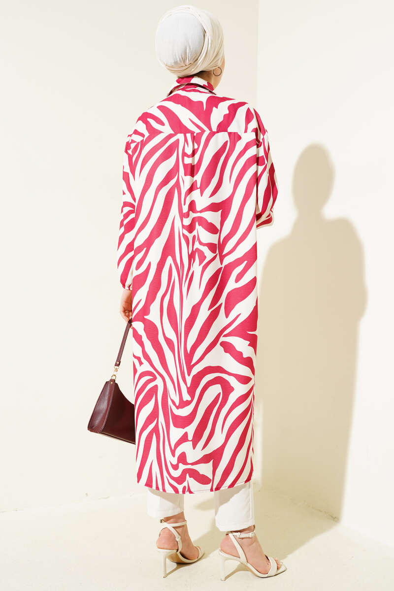 Zebra Desenli Uzun Gömlek Bordo AY5524
