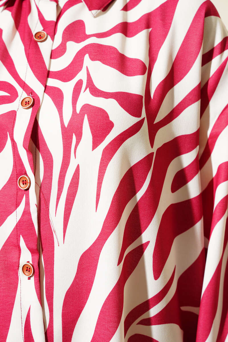 Zebra Desenli Uzun Gömlek Bordo AY5524