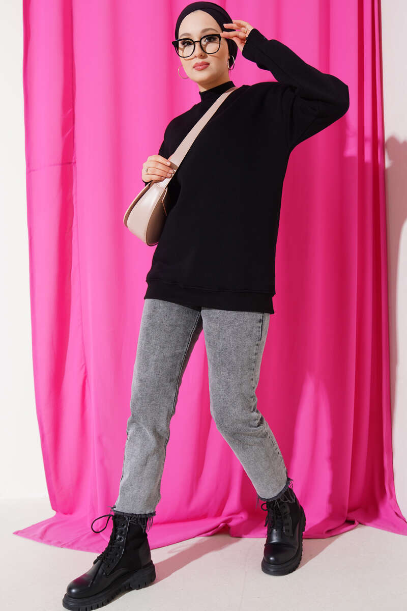Üç İplik Basic Sweatshirt Siyah AY6368