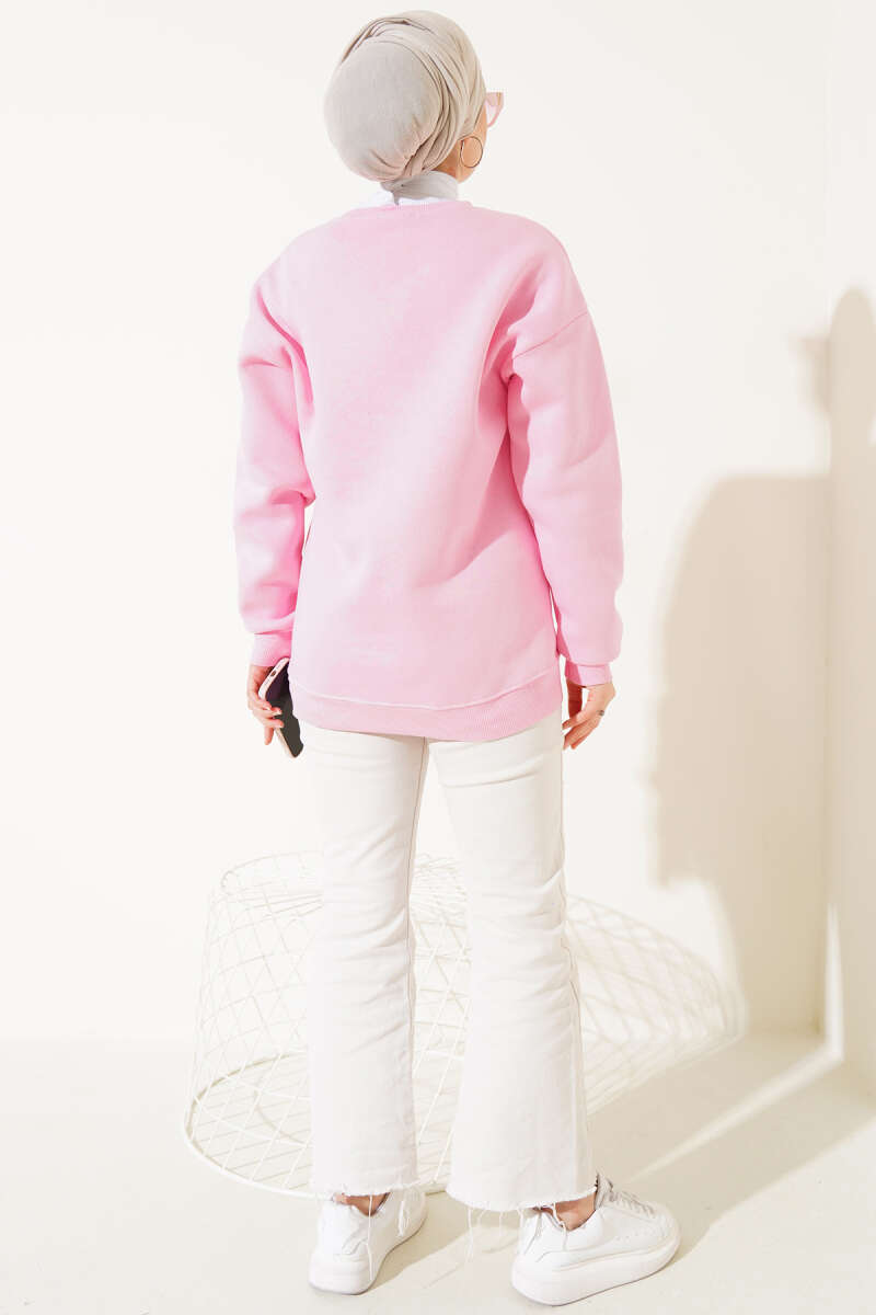 Üç İplik Basic Sweatshirt Pembe AY6368