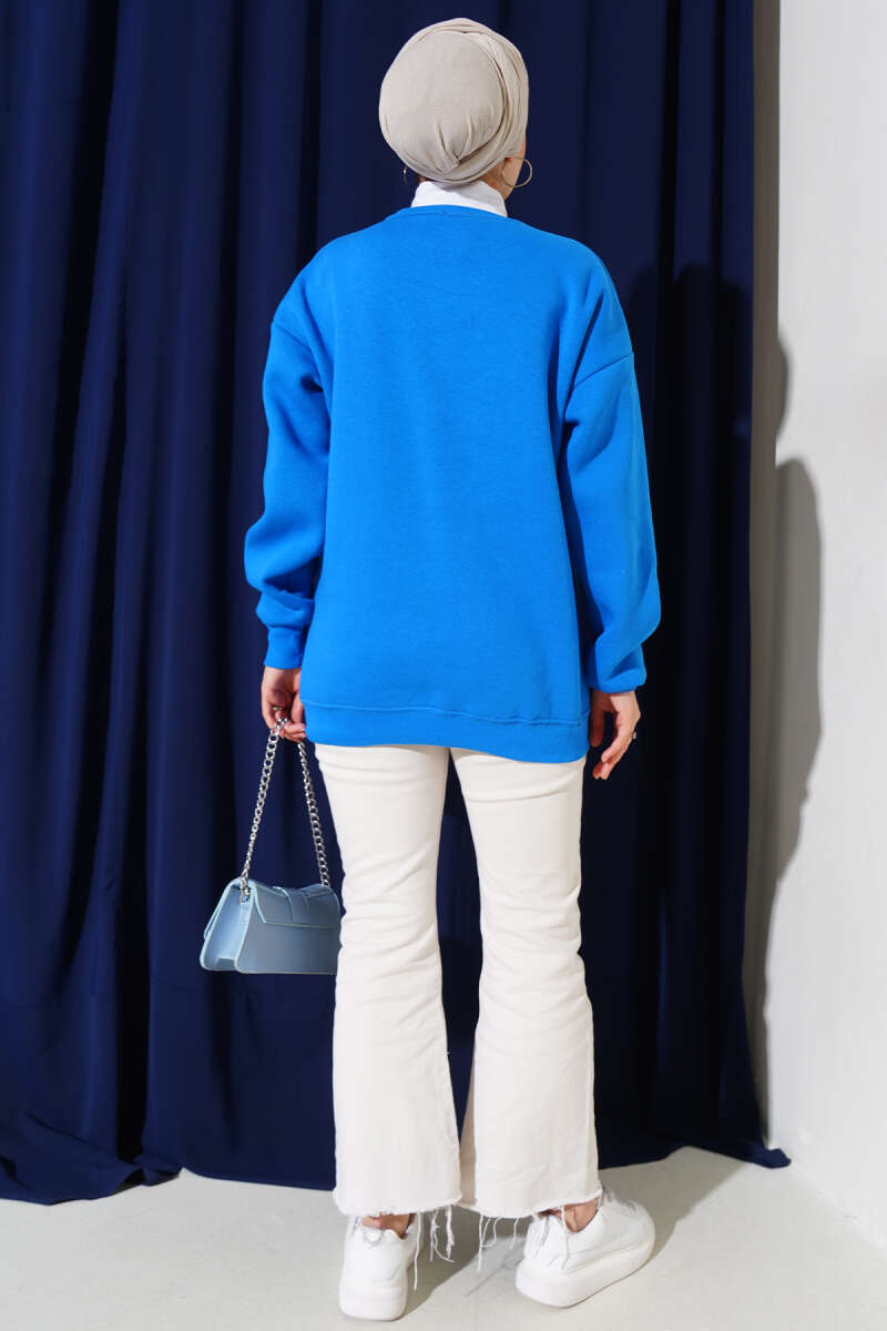 Üç İplik Basic Sweatshirt Mavi AY6368