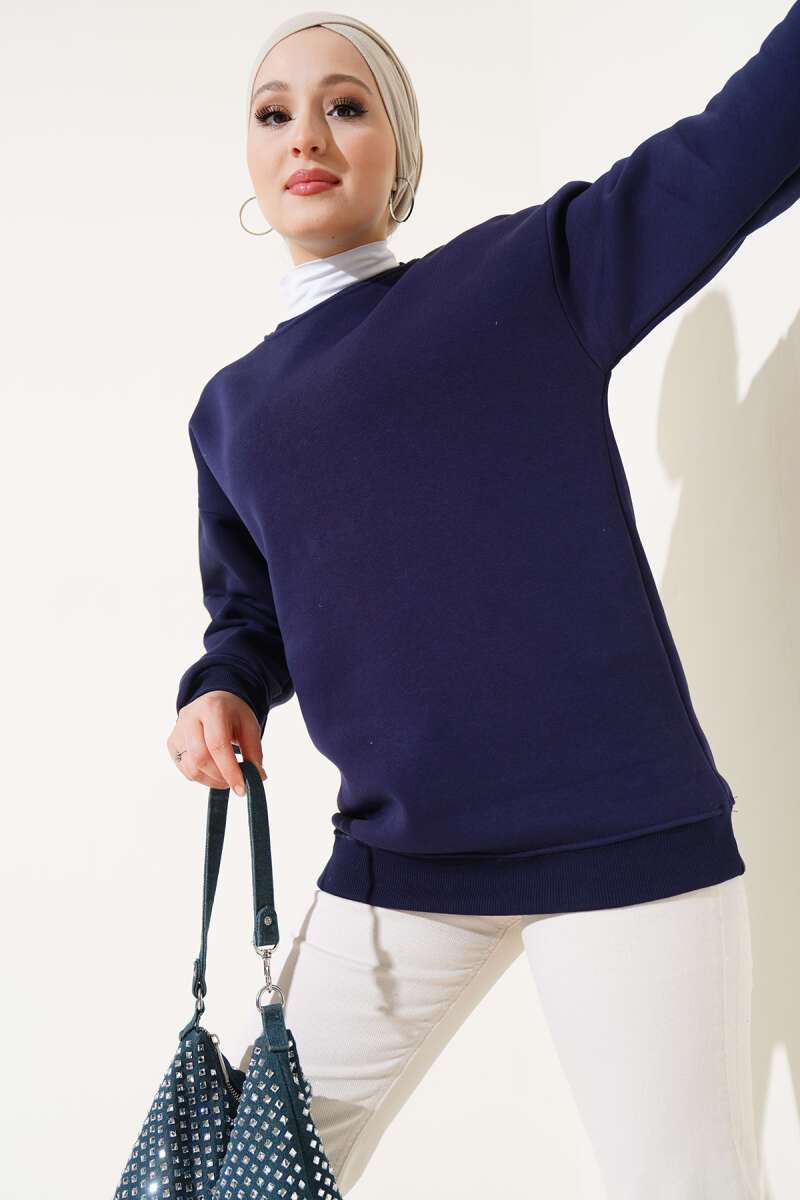 Üç İplik Basic Sweatshirt Lacivert AY6368