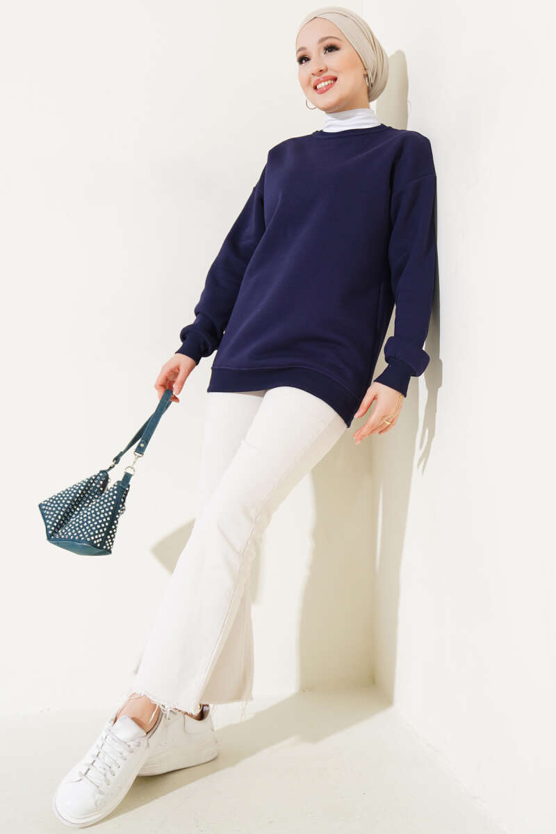 Üç İplik Basic Sweatshirt Lacivert AY6368