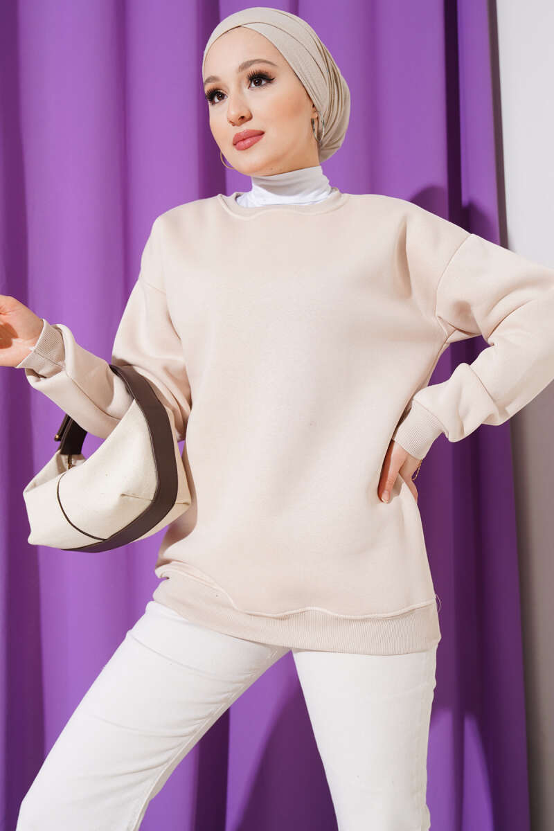 Üç İplik Basic Sweatshirt Bej AY6368