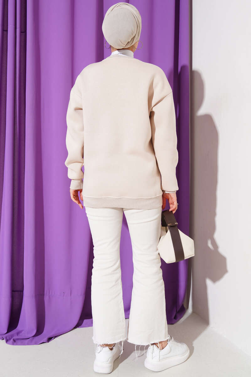 Üç İplik Basic Sweatshirt Bej AY6368