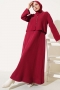 Önü Mini Düğmeli Elbise İkili Takım Bordo AY6402