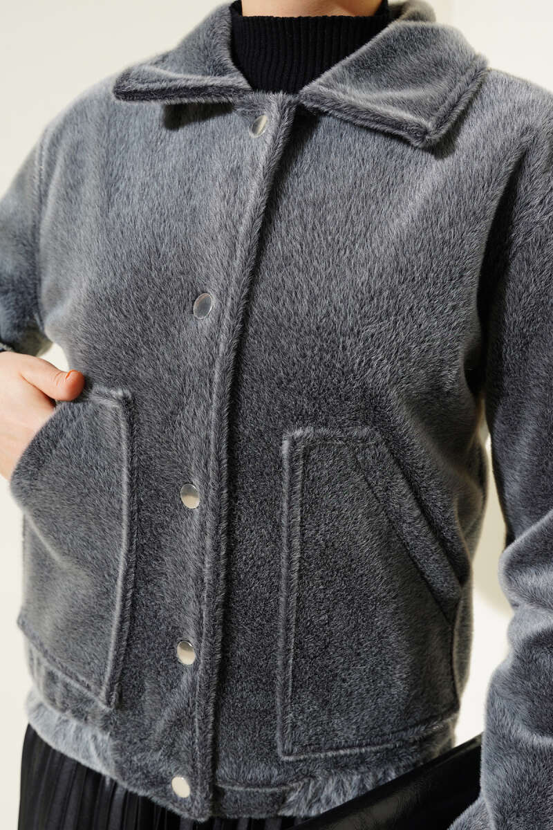 Gömlek Yaka Çıtçıtlı Kısa Ceket Füme AY6472