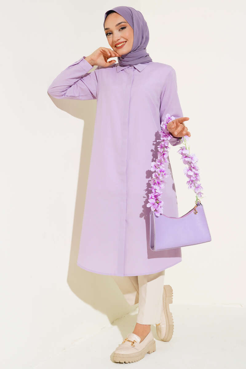 Uzun Model Klasik Yaka Tunik Lila AY6976
