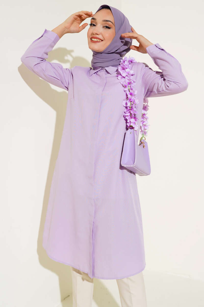 Uzun Model Klasik Yaka Tunik Lila AY6976