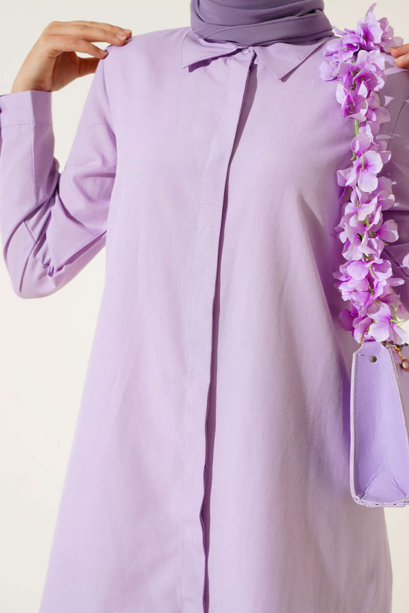 Uzun Model Klasik Yaka Tunik Lila AY6976