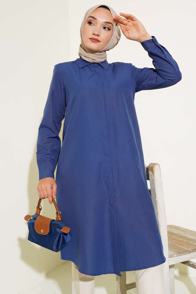 Uzun Model Klasik Yaka Tunik Lacivert AY6976