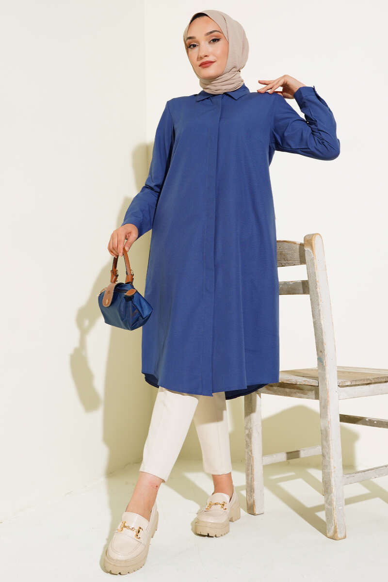 Uzun Model Klasik Yaka Tunik Lacivert AY6976