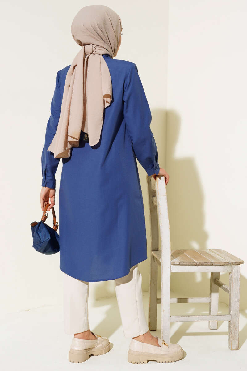 Uzun Model Klasik Yaka Tunik Lacivert AY6976