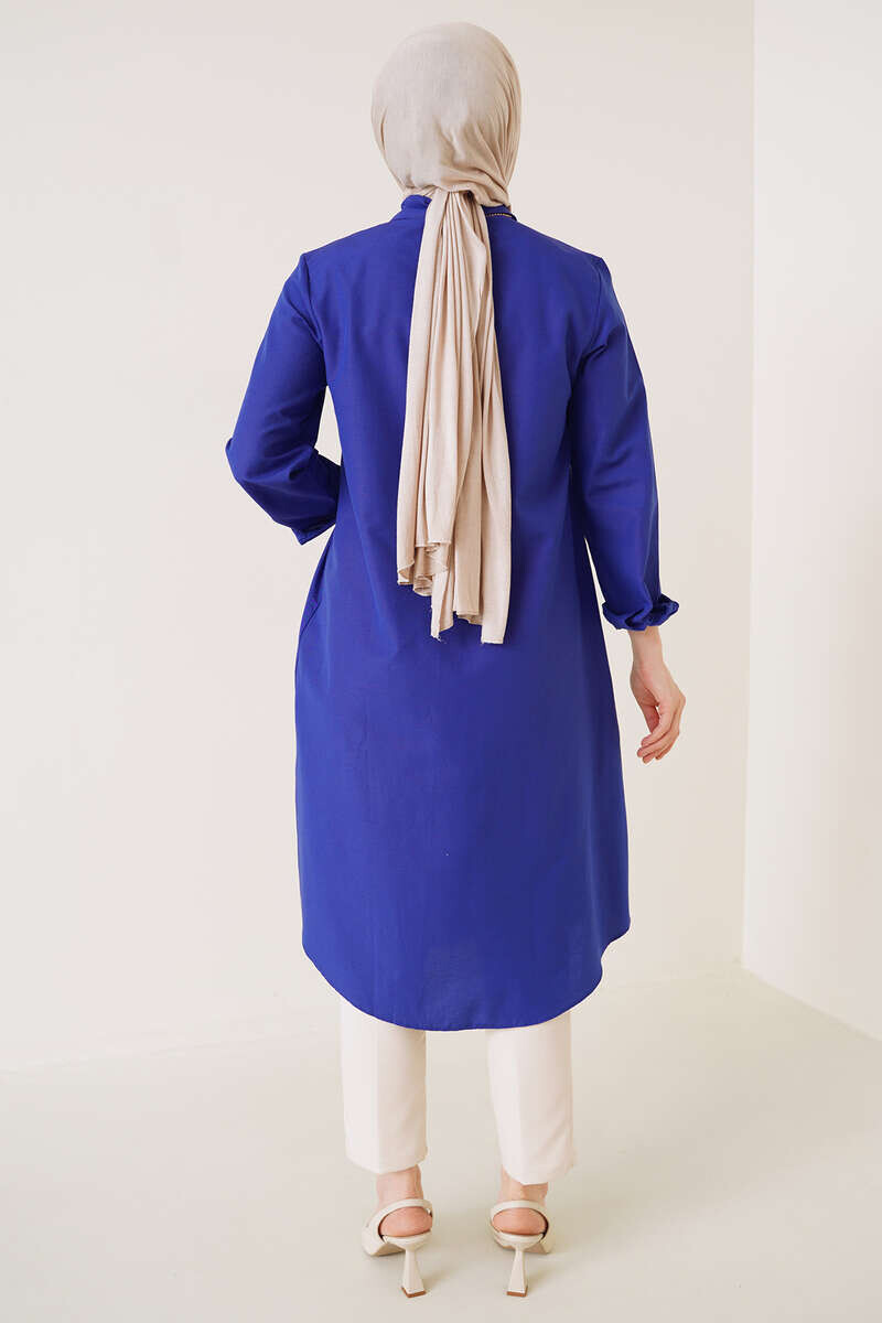 Uzun Model Klasik Yaka Saks Tunik AY6976