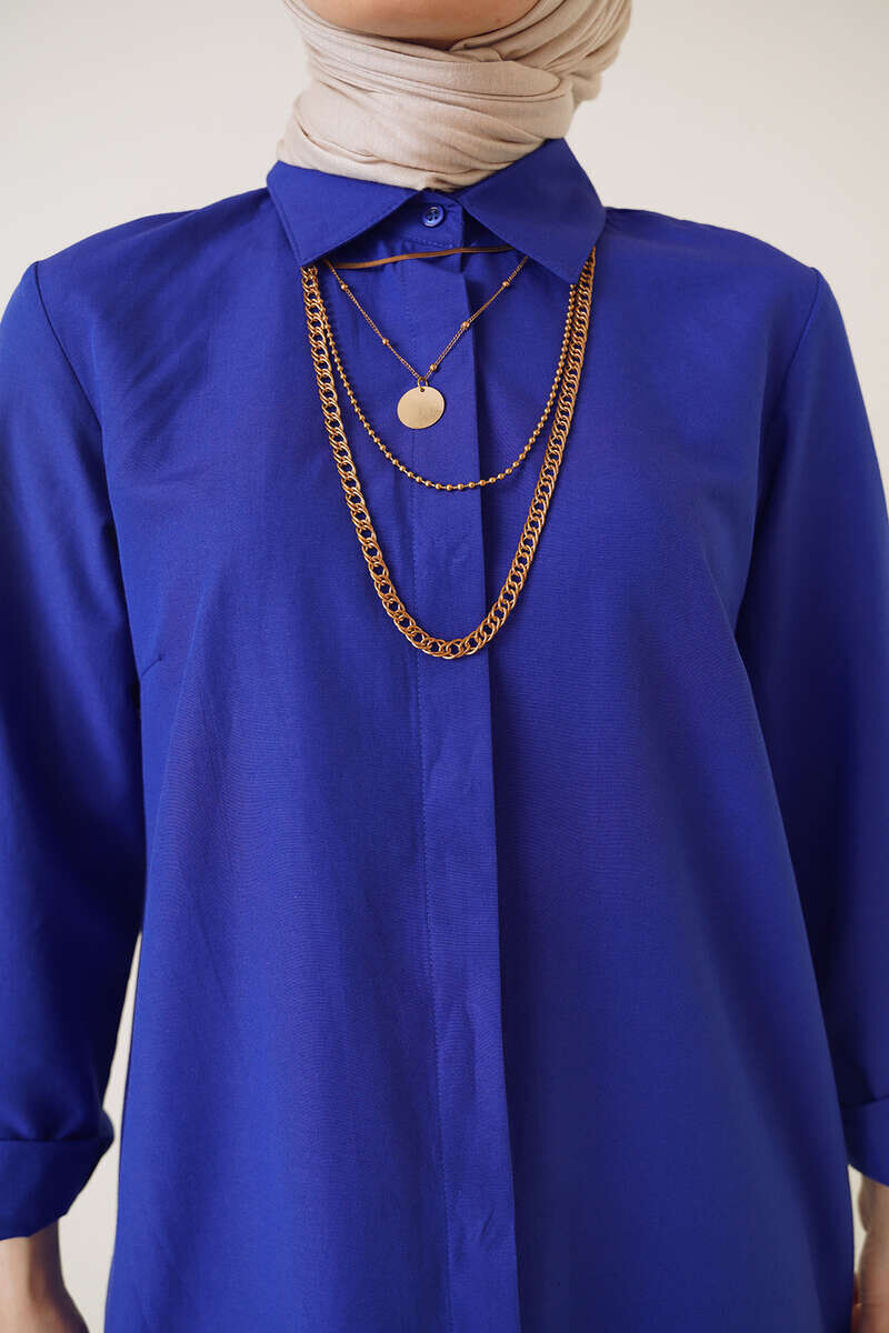 Uzun Model Klasik Yaka Saks Tunik AY6976