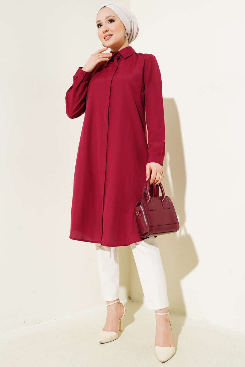 Uzun Model Klasik Yaka Tunik Bordo AY6976