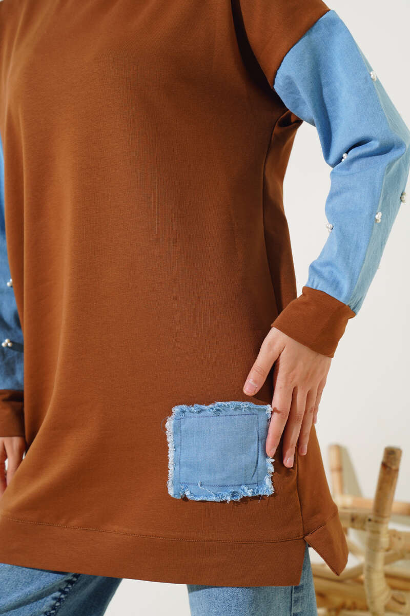 Kot Garnili İncili Tunik Taba AY7246