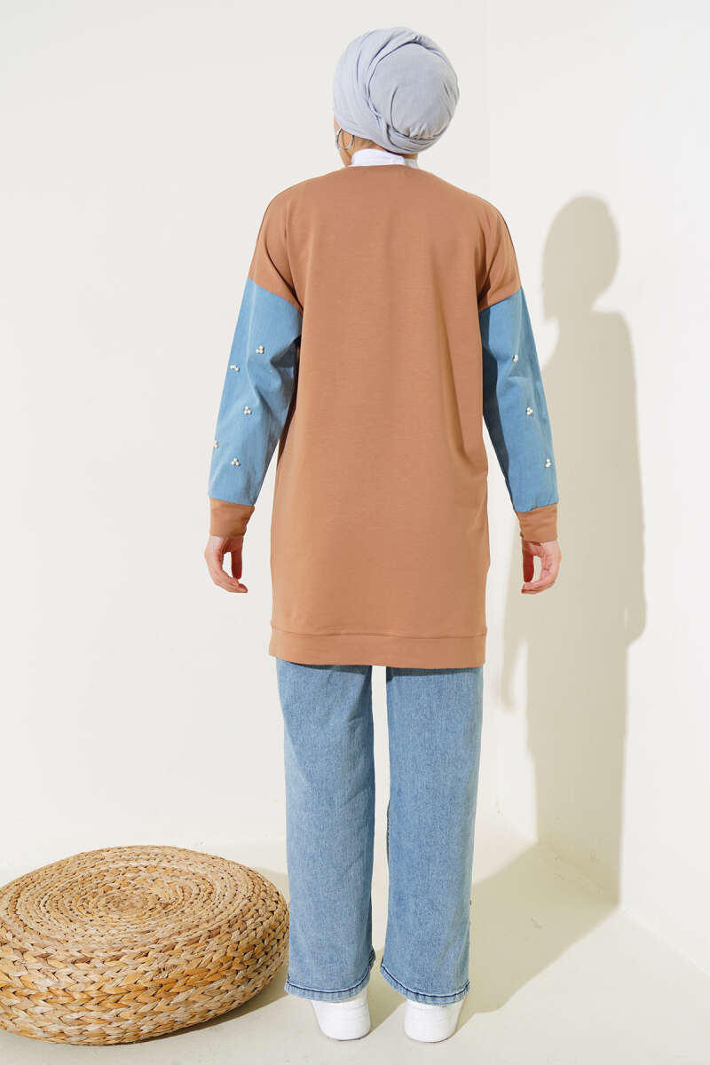Kot Garnili İncili Tunik Camel AY7246