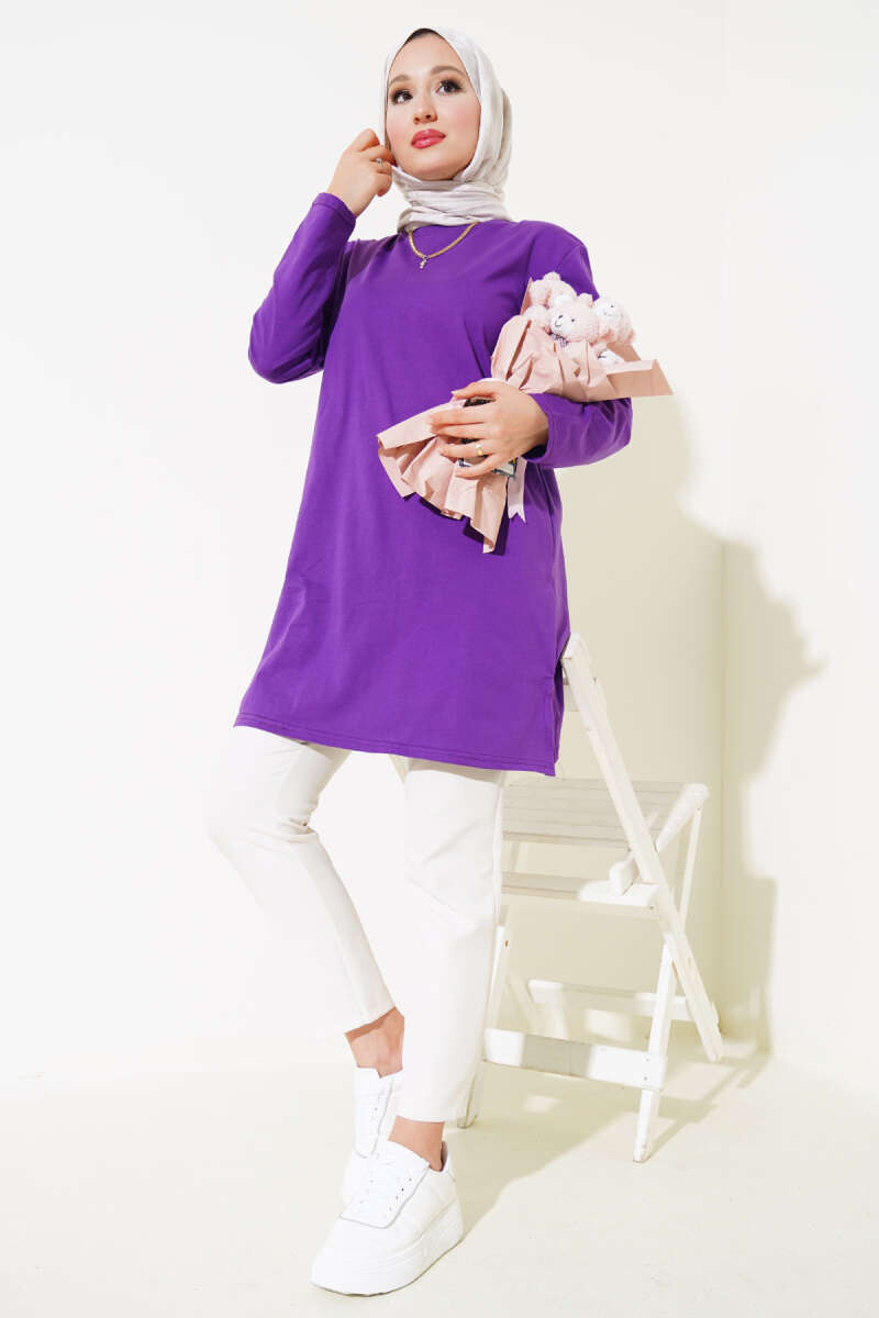 Uzun Kol Basic Tunik Menekşe AY7254