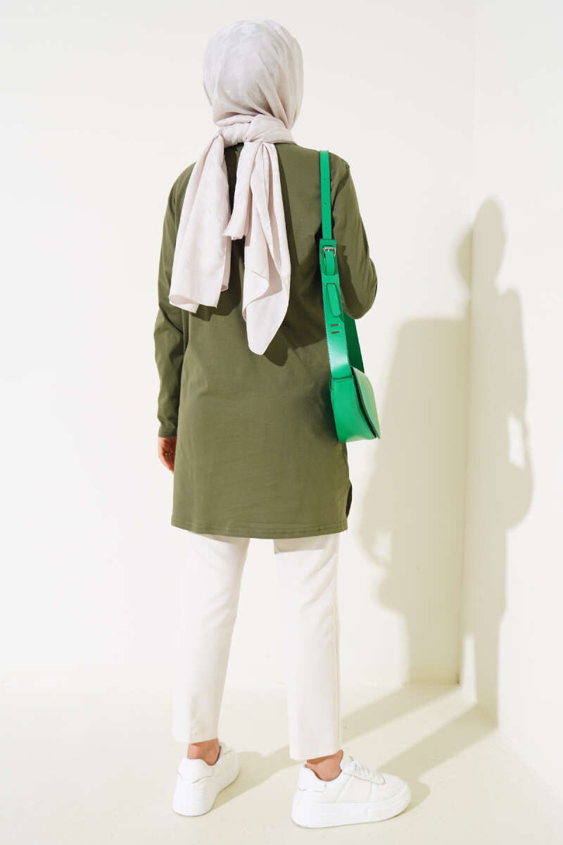 Uzun Kol Basic Tunik Haki AY7254