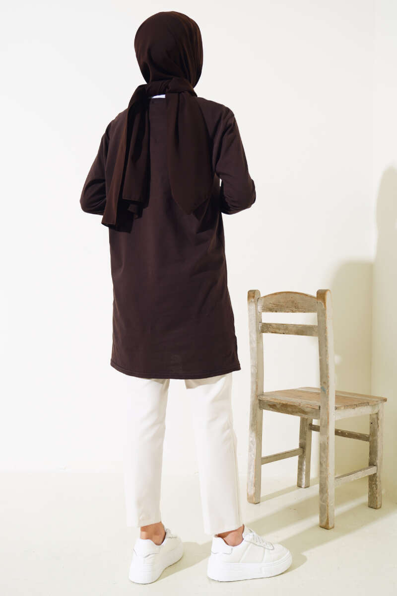 Uzun Kol Basic Tunik Acı Kahve AY7254