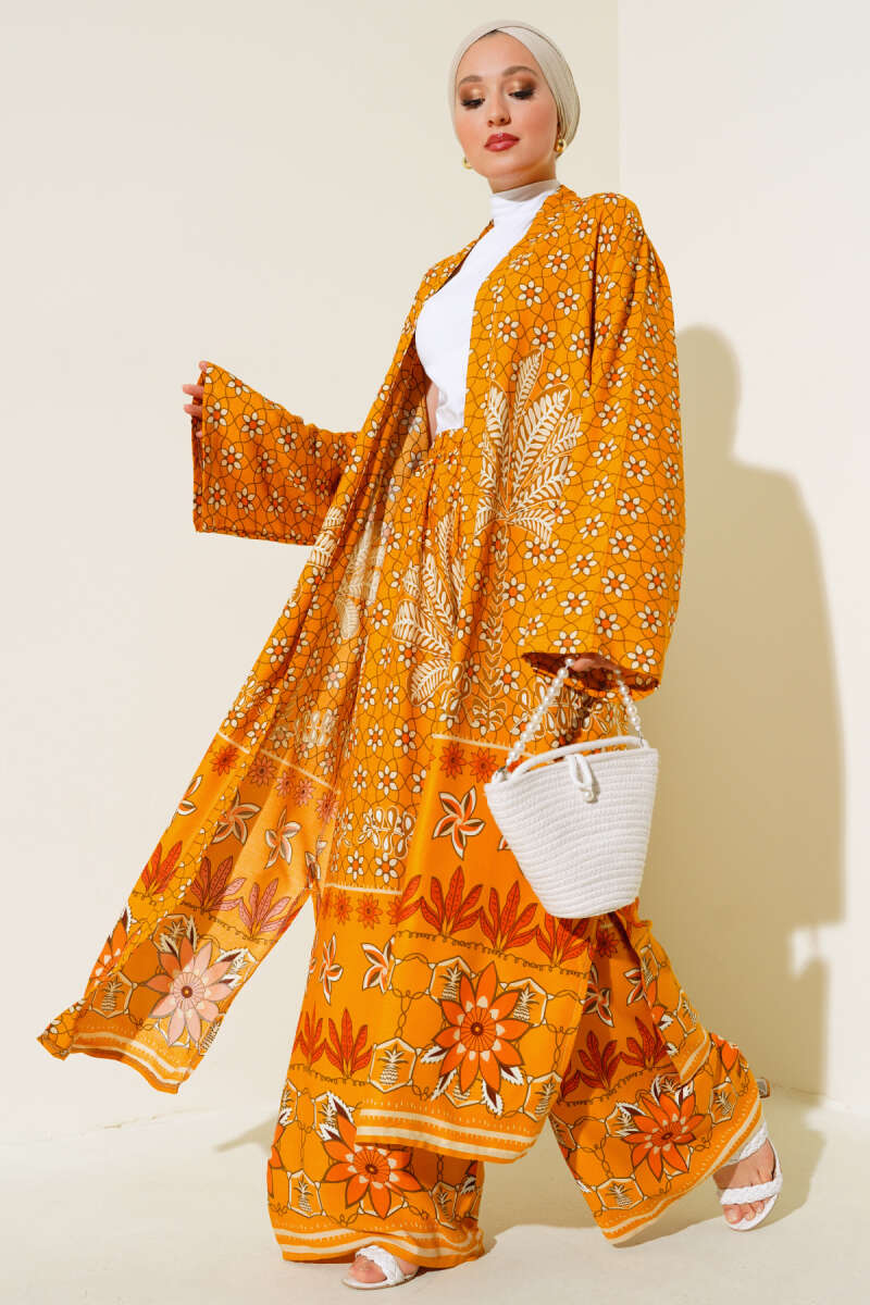 Etnik Desen Kimono İkili Takım Hardal AY7454