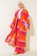 Etnik Desen Kimono İkili Takım Oranj Fuşya AY7454