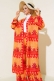 Etnik Desen Kimono İkili Takım Oranj Kırmızı AY7454
