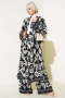 Etnik Desen Kimono İkili Takım Siyah Ekru AY7454