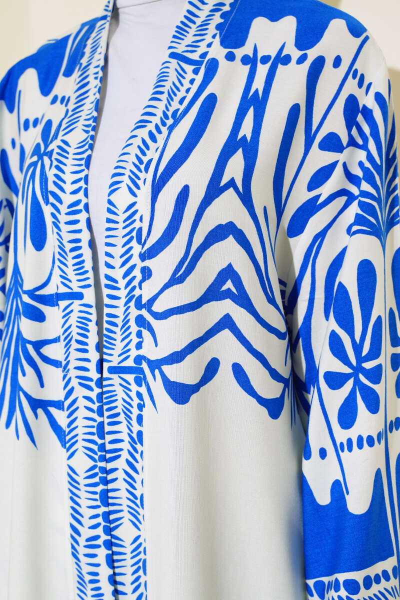 Etnik Desen Kimono İkili Takım Saks AY7454