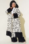 Etnik Desen Kimono İkili Takım Ekru Siyah AY7454