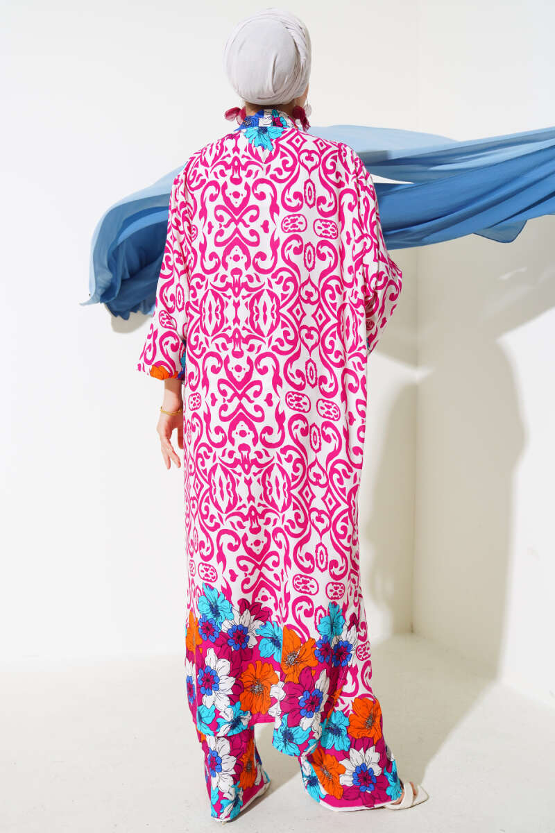 Kol Lastikli Salaş Kimono Takım Fuşya AY7454