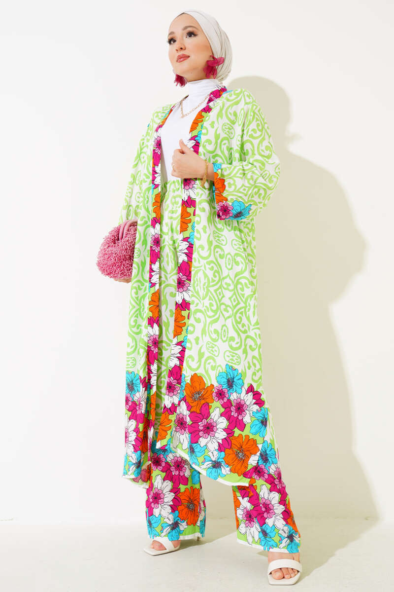 Kol Lastikli Salaş Kimono Takım Fıstık Yeşili AY7454
