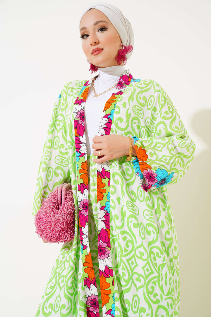 Kol Lastikli Salaş Kimono Takım Fıstık Yeşili AY7454